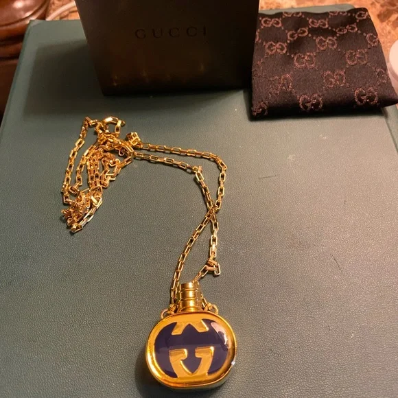 Gucci Gold and Blue Logo Necklace. New in box. - Picture 2 of 5